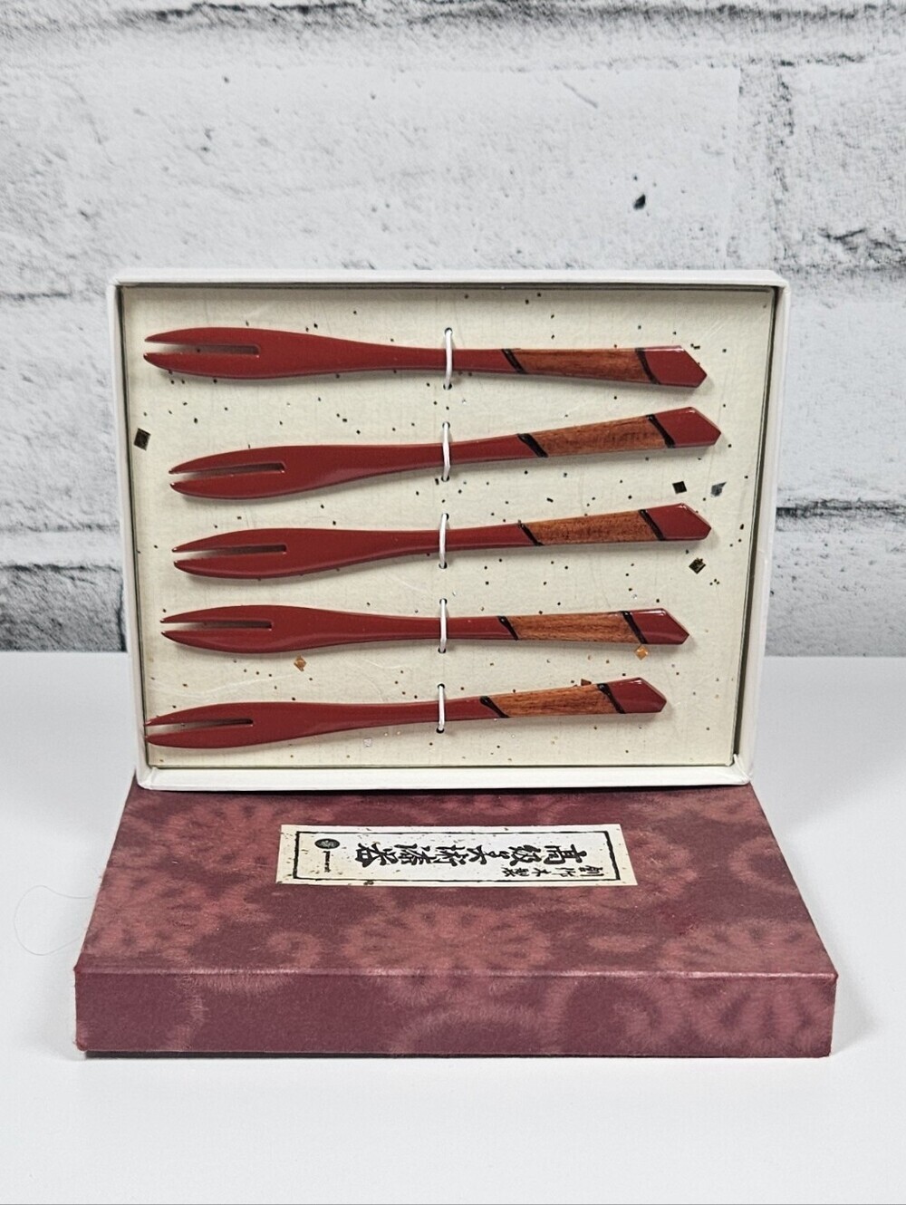 Vintage Japanese Lacquerware Appetizer Pick Set 5 Pieces In Original Box